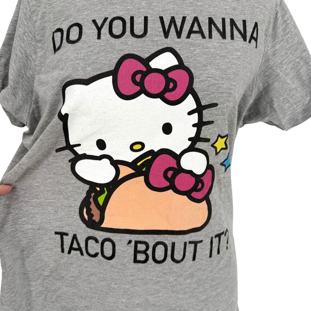 Hello Kitty Graphic Shirt XL Gray Taco Bout It Tee Sanrio Funny Cute Casual EUC - Picture 4 of 10